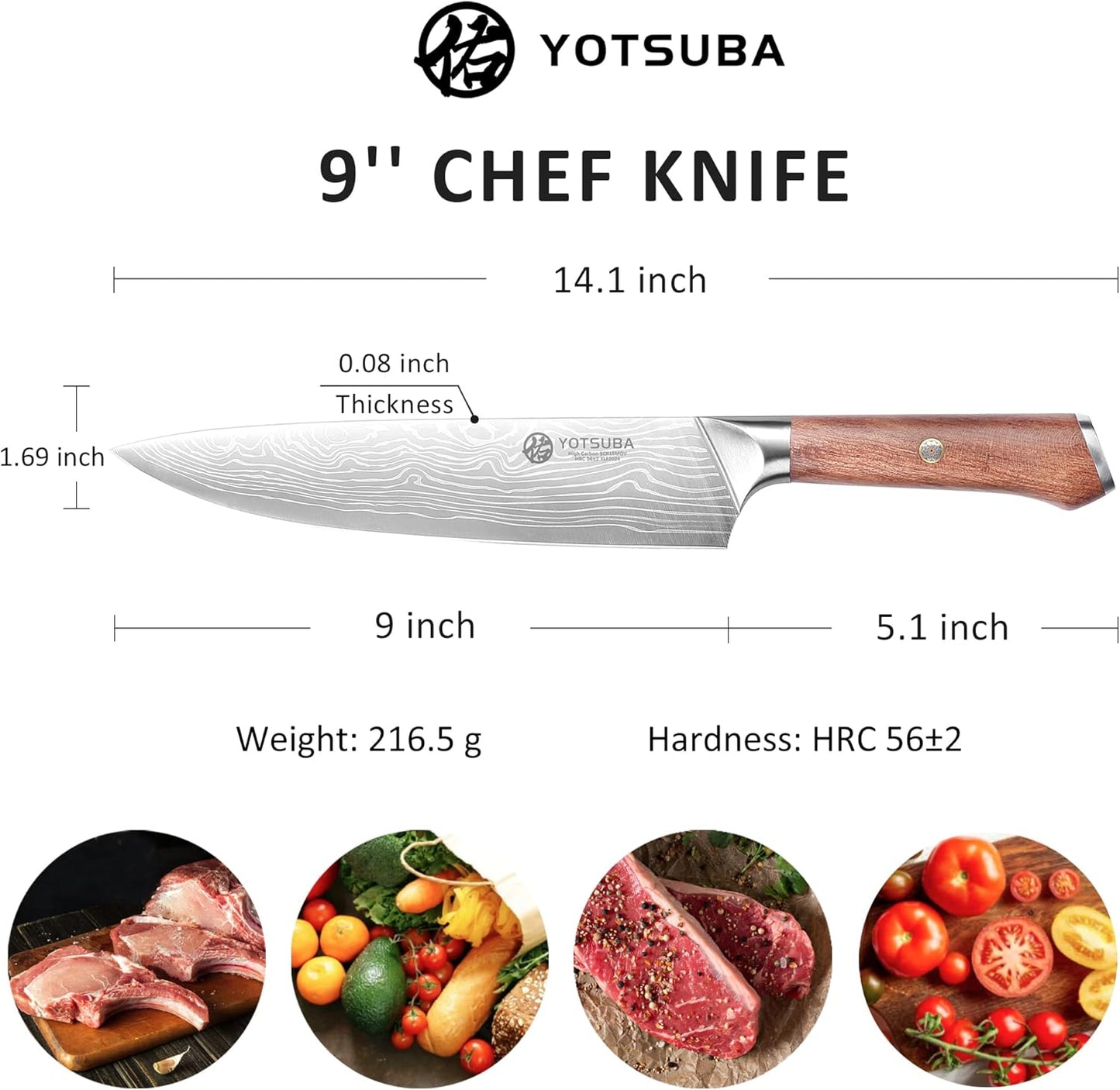 YOTSUBA Carving Knife and Fork Set, Meat Cutting Knife, Razor-Sharp German Stainless Steel Knives Fork Set with Ergonomic Wood Handle, Slicing Knives for Meats, BBQ & Vegetables