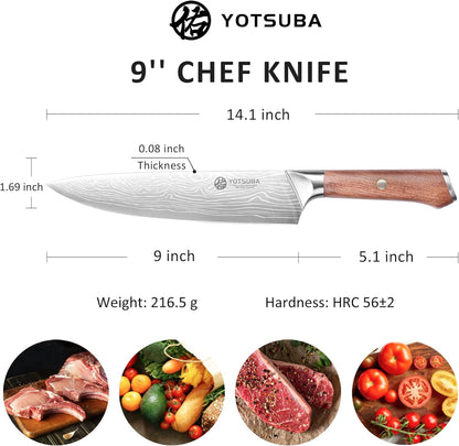 YOTSUBA Carving Knife and Fork Set, Meat Cutting Knife, Razor-Sharp German Stainless Steel Knives Fork Set with Ergonomic Wood Handle, Slicing Knives for Meats, BBQ & Vegetables