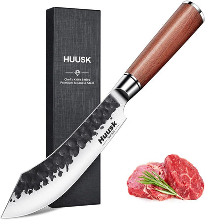 Huusk Brisket Slicing Knife 12", Hand-forged Carving Knife for Meat Cutting, High Carbon Steel Brisket Trimming Knives, Japanese Meat Slicing Knives for Turkey BBQ, Gifts Idea for Men & Women