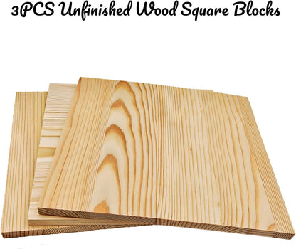 6PCS Unfinished Wood Square Blocks for Crafts, 6x6x1in Blank Wooden Squares Pine Wood Boards for Carving,DIY Wood Coasters,Painting & Burning