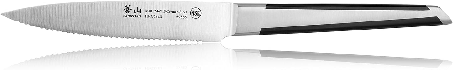 Cangshan X Series German Steel Forged Serrated Utility Knife, 5", Silver