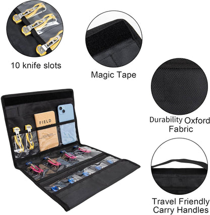 Knife Display Case,12 Slots Folding Knife Roll Bag, Pocket Knife Organizer, Oxford Cloth Folding Small Knife Storage Pouch, Knives Roll Collection Pouch,Tactical Outdoor for EDC Mini Knife Bags