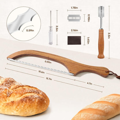 Mooues Bread Knife Set, Acacia Wood(15.7") - Double Serrated Bread Knife for Homemade Bagels, Baguettes and More - Sourdough Bread Slicer, Cuts Thin, Even Slices - Premium Stainless Steel
