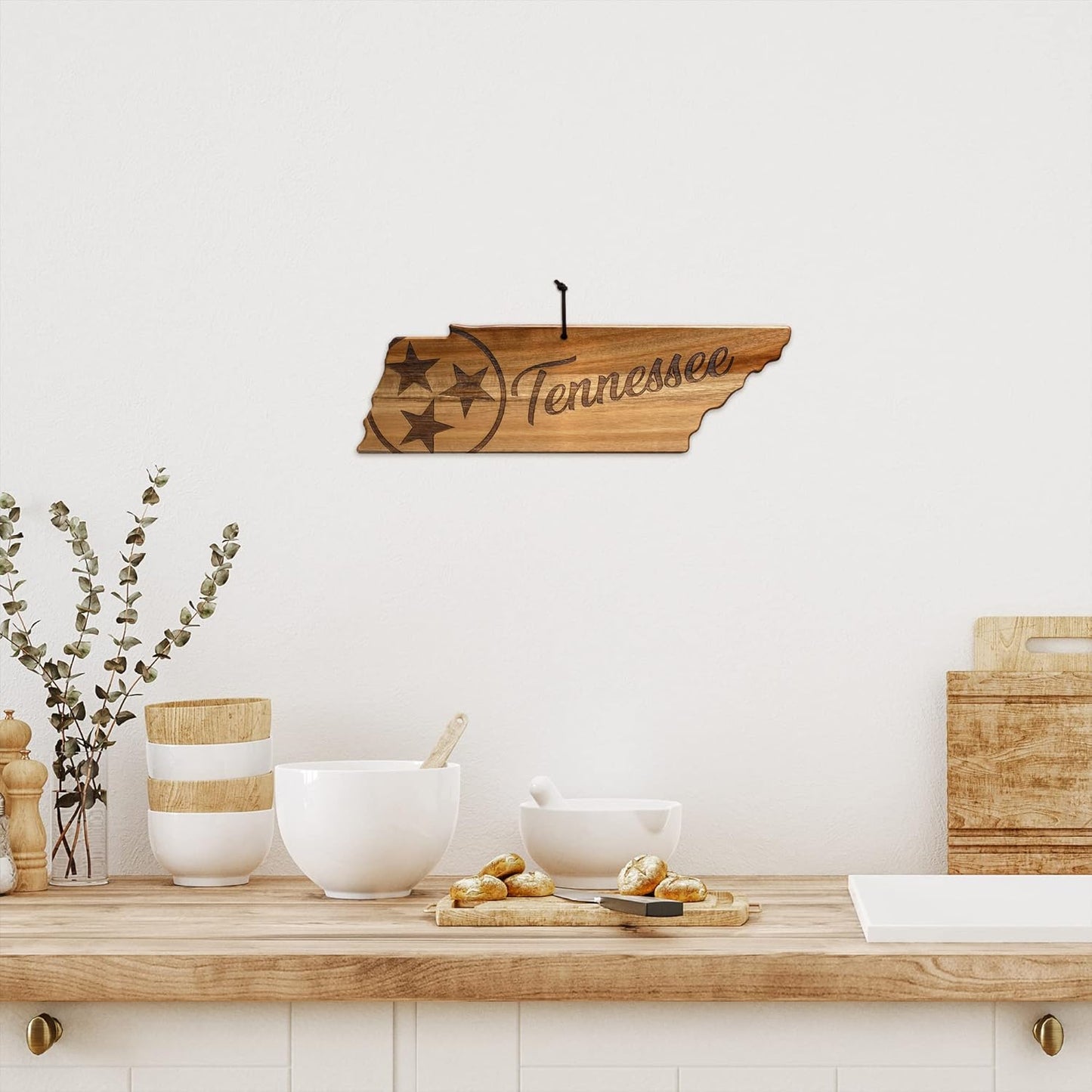 Totally Bamboo Rock & Branch Origins Series New York State Shaped Cutting Board and Charcuterie Serving Tray, Includes Hang Tie for Wall Display