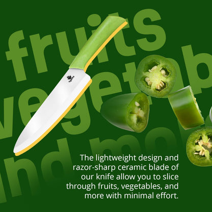 Ceramic Knife Set with Ergonomic Handle, Non-Reactive and Professional Chopping Knife Featuring Sharp, Rust-Proof Blades for Cutting Vegetables & Fruits, Durable Ceramic Kitchen Knives Set 6” & 4”