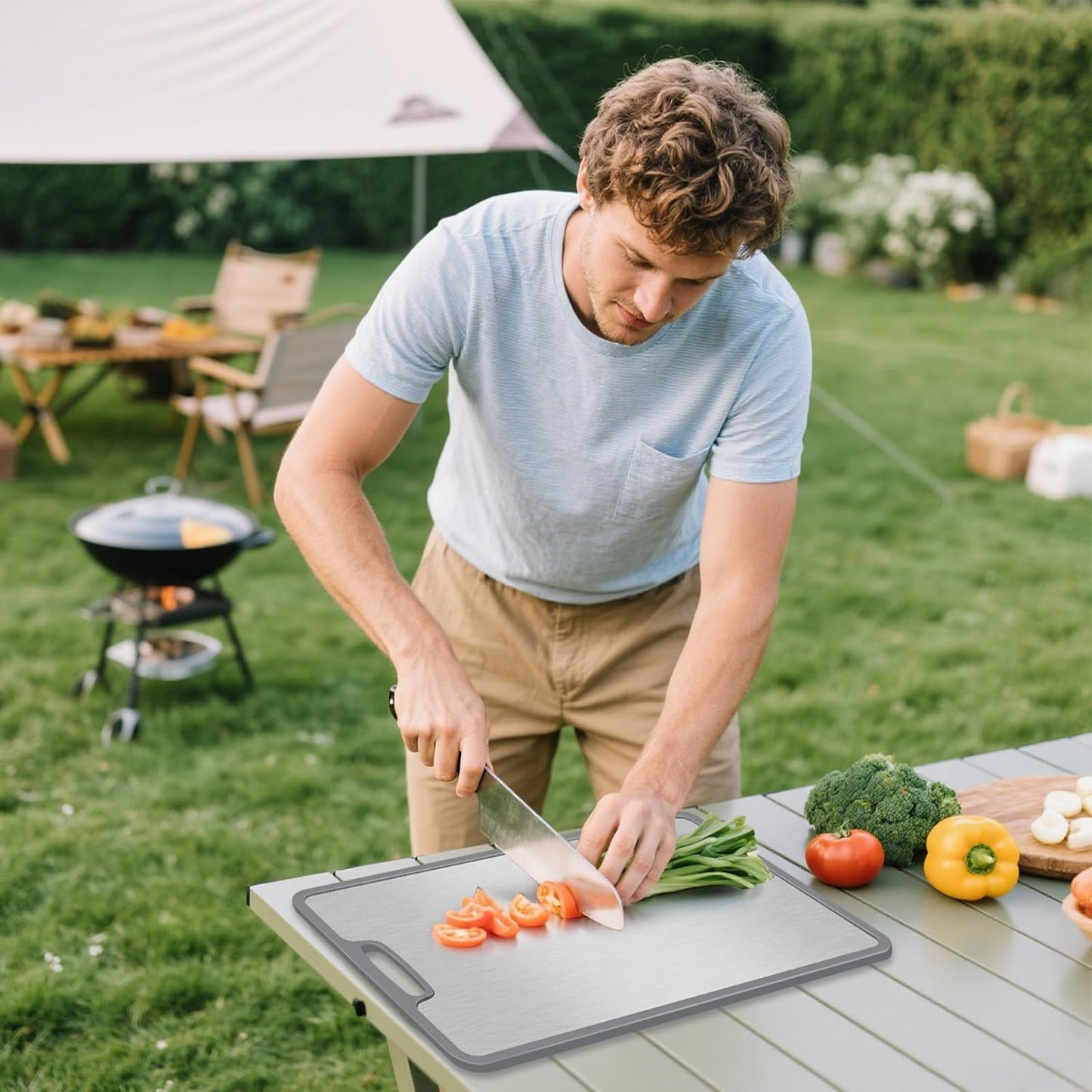 Titanium Cutting Board set of 3,Metal Cutting Boards for Kitchen,Stainless Steel Cutting Board, Chopping Boards for Kitchen and Camping,Silicone Edge for Non-Slip & Non-Cut 3Pcs(L+M+S)