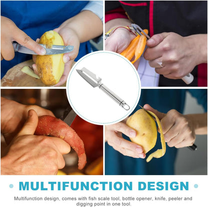 BESTonZON Multifunction Stainless Steel Peeler Knife 9.44 Inch with Fish Scale Scraper Bottle Opener for Fruit Vegetable Preparation Kitchen Gadget