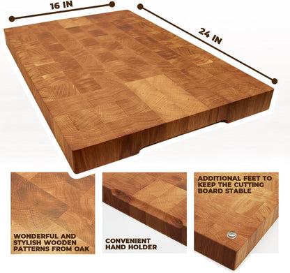 Wooden Cutting Board for Kitchen (16 x 12 In Oak Wood) – Premium Kitchen Chopping Board for Meat Cheese and Vegetables [1.5 in Thick] – Butcher Block Kitchen Essentials for Cooking - End Grain Board