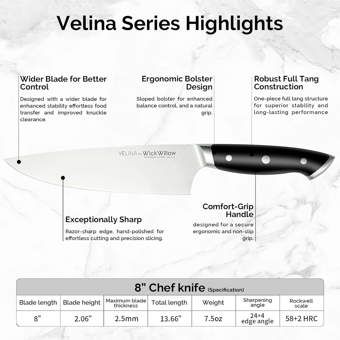 WICKWILLOW 10" Bread Knife – Razor Sharp German Steel – Serrated Knife for Homemade Bread & Sourdough – Full Tang & Ergonomic Handle – Gift Box – Velina Series
