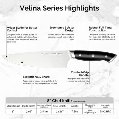 WICKWILLOW 10" Bread Knife – Razor Sharp German Steel – Serrated Knife for Homemade Bread & Sourdough – Full Tang & Ergonomic Handle – Gift Box – Velina Series