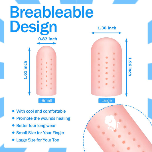 Tondiamo 20 Pieces Silicone Finger Cots Protectors Caps with Holes for Wound, Breathable Cots Finger Cover Sleeves for Cracking, Eczema, Trigger, Blisters, Corn, Broken Toe(White)