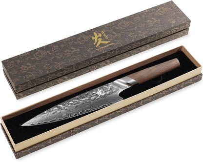 SAMCOOK Chef Knife,8 Inch Professional Sharp Hammered Damascus Knife,Japanese VG-10 High Carbon Stainless Steel Kitchen Gyuto knife,Ergonomic Black Walnut Handle with Premium Gift Box