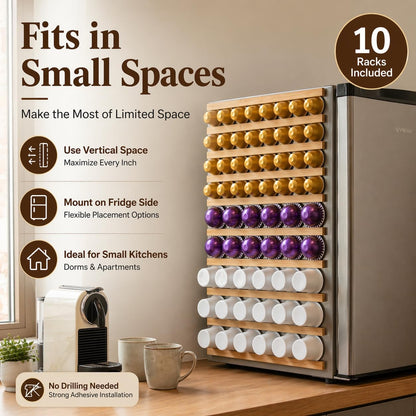 Coffee Pod Holder, Capsule Organizer for Counter,10-Pack Coffee Pods Storage/Organizers,Wall Mount with Adhesives,Coffee Station Fridge RV Kitchen-White