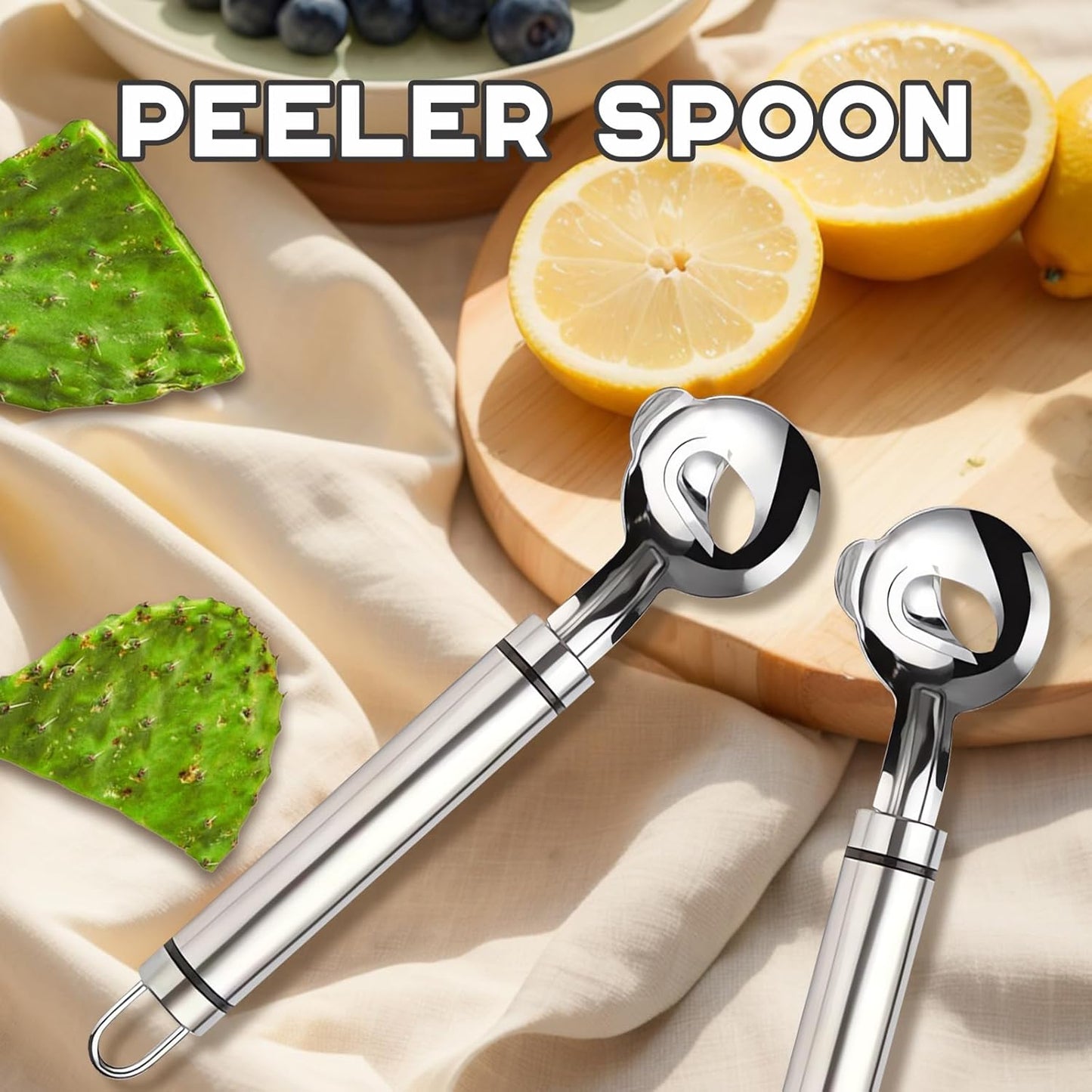 Spoon Cactus Peeler Tool, Stainless Steel Peeler Cactus, Cuchara Peladora De Nopales Tool Noodle Cutter Knife With Hole with Long Handle