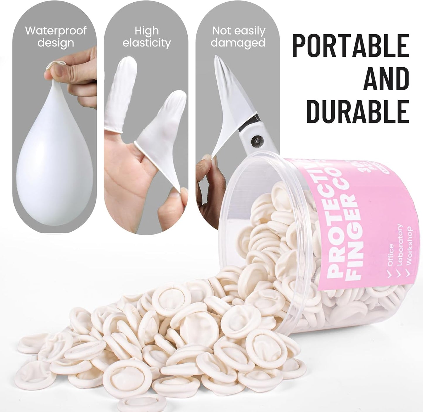 Professional Rubber Finger Cots - Textured Grip & Latex-Free Finger Tip Protectors for Counting Money, Handling Paper, Reusable Protective Guards 2.67" x 0.98", Labor Protection Finger Guards (300PCS)