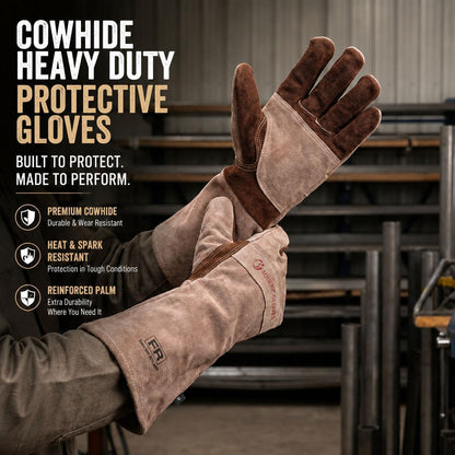 Leather Welding Gloves for Men,Long Sleeve Fireproof and Heat Resistant Mitts for Firefighting,Fireplace,Oven,Baking,BBQ,Stove,Pot Holder,Yard Work Thorn Proof (Brown Medium)