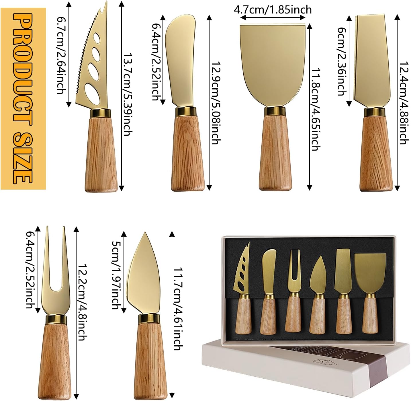 Stainless Steel Cheese Knife Set with wood Handle,Professional Cheese Slicer, Spreader & Fork for Charcuterie Boards, Cheese Platters, Kitchen & Entertaining, Christmas Gift for Women & Men (4)