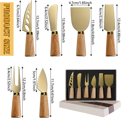 Stainless Steel Cheese Knife Set with wood Handle,Professional Cheese Slicer, Spreader & Fork for Charcuterie Boards, Cheese Platters, Kitchen & Entertaining, Christmas Gift for Women & Men (4)