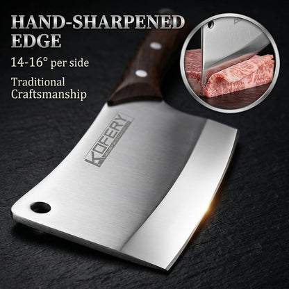 KOFERY 7 Inch Meat Cleaver for Heavy Duty Bone Cutting with Full Tang High Carbon Steel, Commercial Butcher Knife for BBQ & Oxtail, Chinese Cleaver with 3.54 Inch Tall Blade