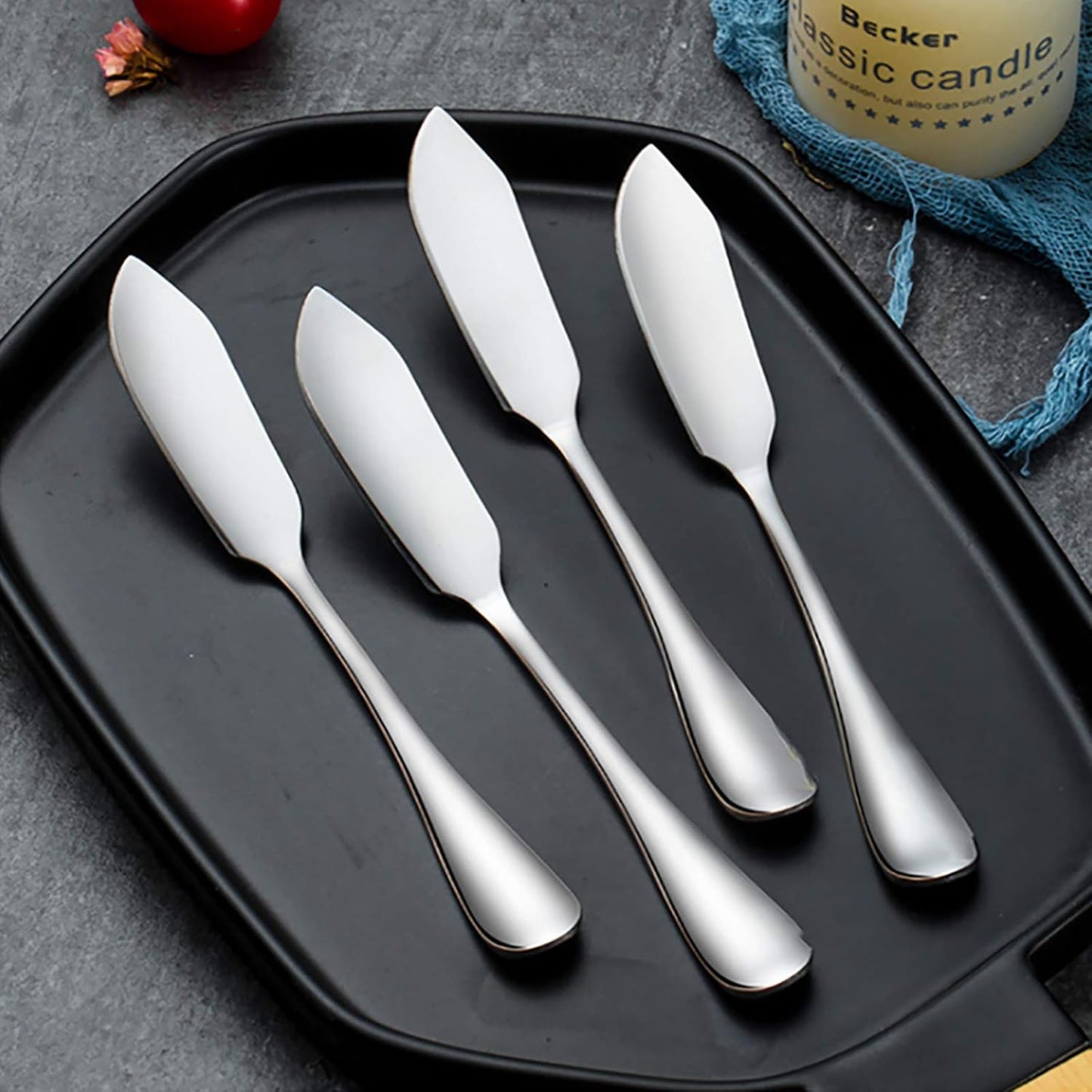 VANRA Cheese Spreader Knife Set 4-Piece Stainless Steel Butter Knife Small Sandwich Condiment Jam Bread Cream Canape Knives Spatula 6.5-inch