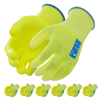 6 Pairs Cut Resistant Gloves, CE Level 3 ANSI CUT 3 Protective Cutting Work Gloves for Women and Men, Firm Grip Construction Mechanics Gloves and Gardening Gloves(Yellow,XL)