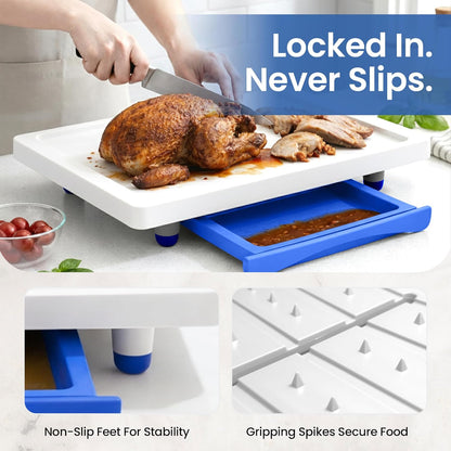 Large Cutting Board - Karving King Plus Meal Prep System with Juice Groove, Spikes, Drip Tray & Removable BPA Free Cutting Board - Patented Multi-Feature Design Carving Board - BBQ & Kitchen Essential