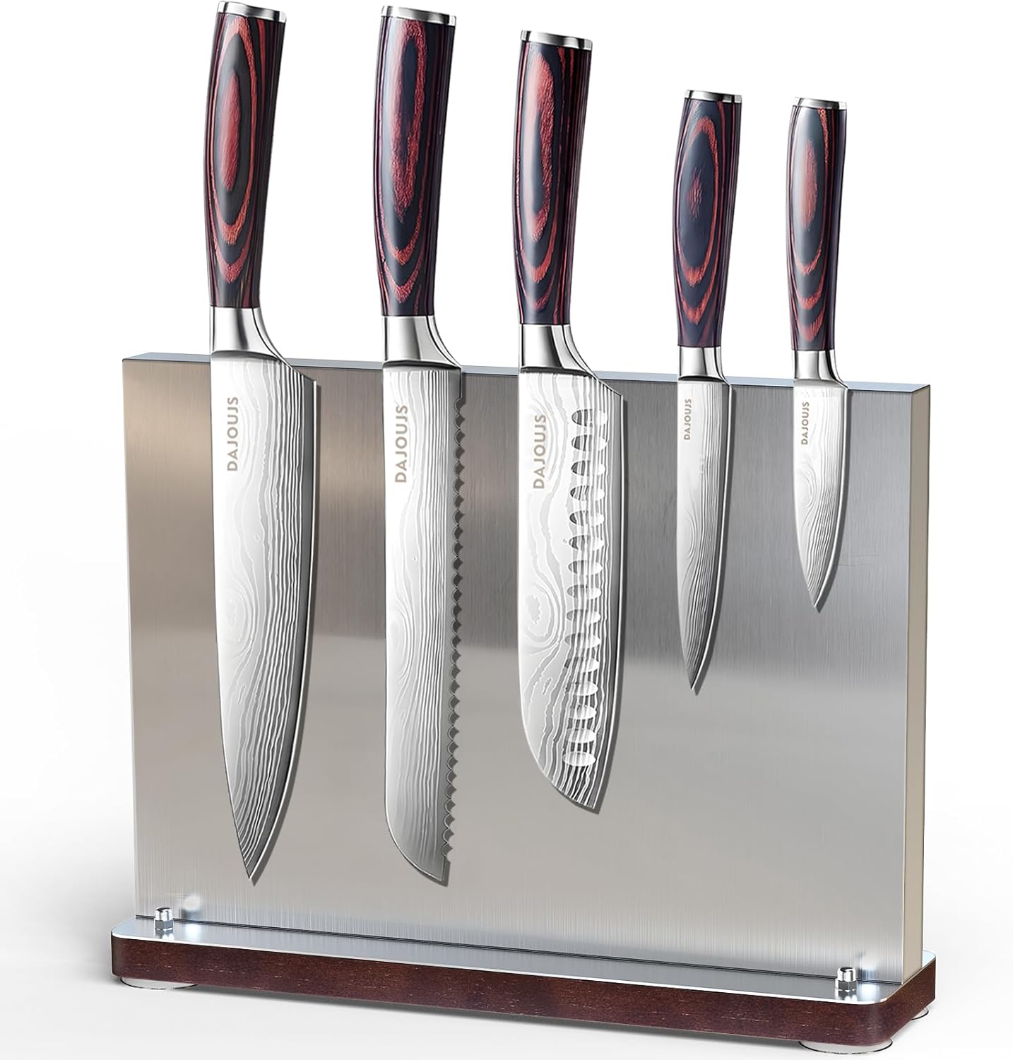 Magnetic Knife Block Stand Without Knives Double Sided Magnetic Knife Holder Rack for Kitchen Counter Stainless Steel Knife Magnetic Strip Display Stand Storage Organizer with Wood Base