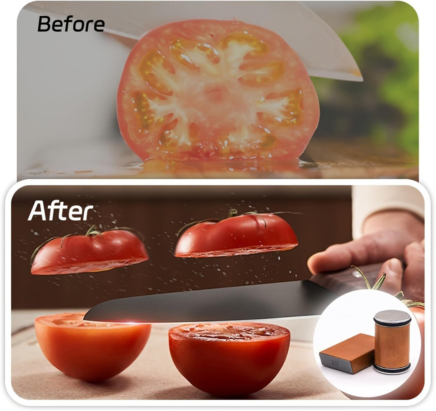 Bladeon Knife Sharpener, Rolling Knife Sharpener, with Magnetic Angle Guide, Diamond and Ceramic Sharpening Stones for Kitchen and Chef Knives, with 15 and 20 Degree Angles (1 set)