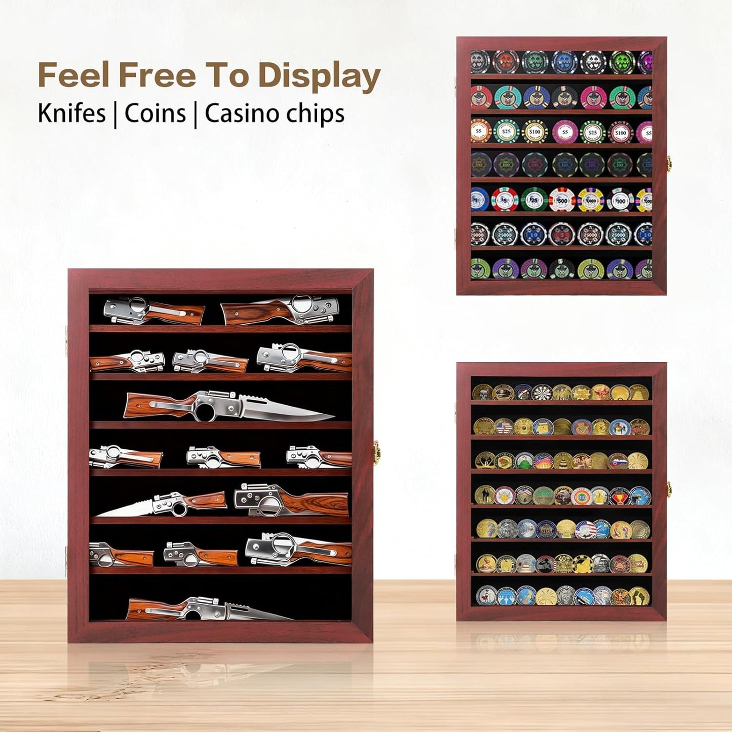 Grintus Pocket Knife Display Case Knife Collection Display Box for Wall Folding Knife Cabinet with Uv Protection Acrylic Lockable Black