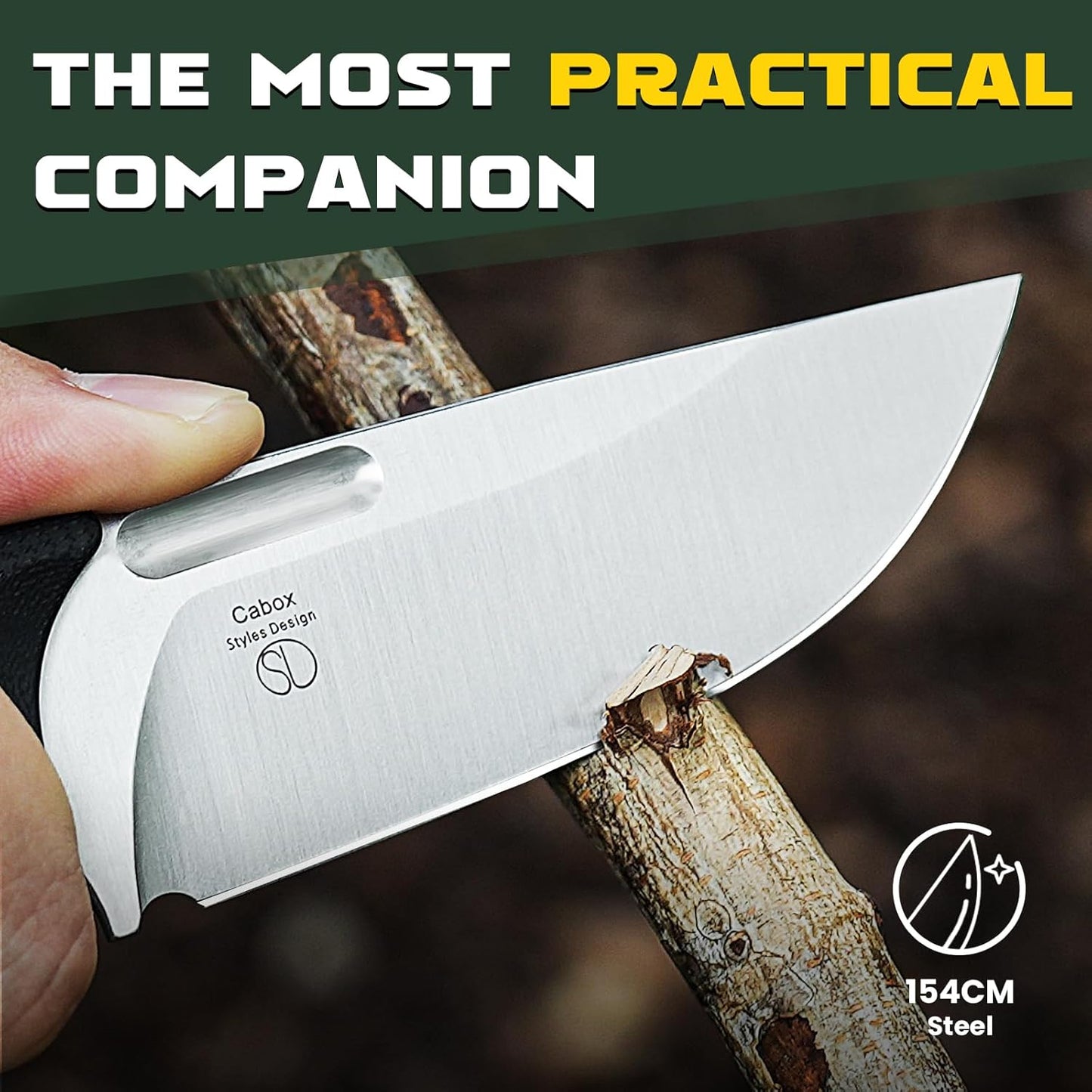 Kizer Cabox Fixed Blade Knife, 3.36" D2 Steel Fixed Blade Hunting Knife G10 Handle with Sheath, Survival Camping Knives 1048A3
