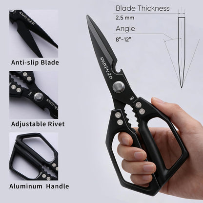 Japanese Kitchen Shears Black, Heavy Duty Poultry Shears, Kitchen Scissors for Meat Cutting, Chicken Bones, Gifts for Cooks Men Women Mom Dad