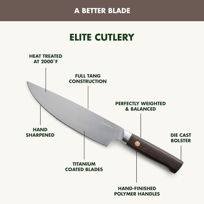 GreenPan Elite 8 Piece Steak Knife Set, Professional Stainless Steel Blades with Titanium Coating, Ultra-Sharp Dining Knives, Kitchen Cutlery, Ergonomic Wood Handles, Wooden Storage Box