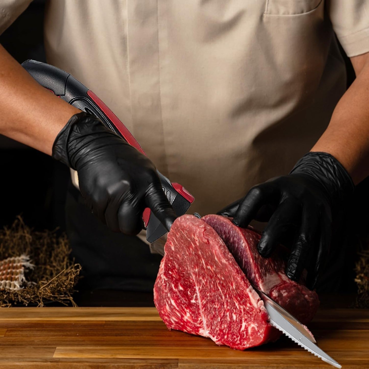 Cordless Electric Fillet Knife - 5 Ti-Nitride Coated Non-Stick Blades, Ergonomic Non-Slip Grip Handle & Cooling Vent Stylish with Carry Bag,Perfect Electric Knife for Effortless Fishing (Red)