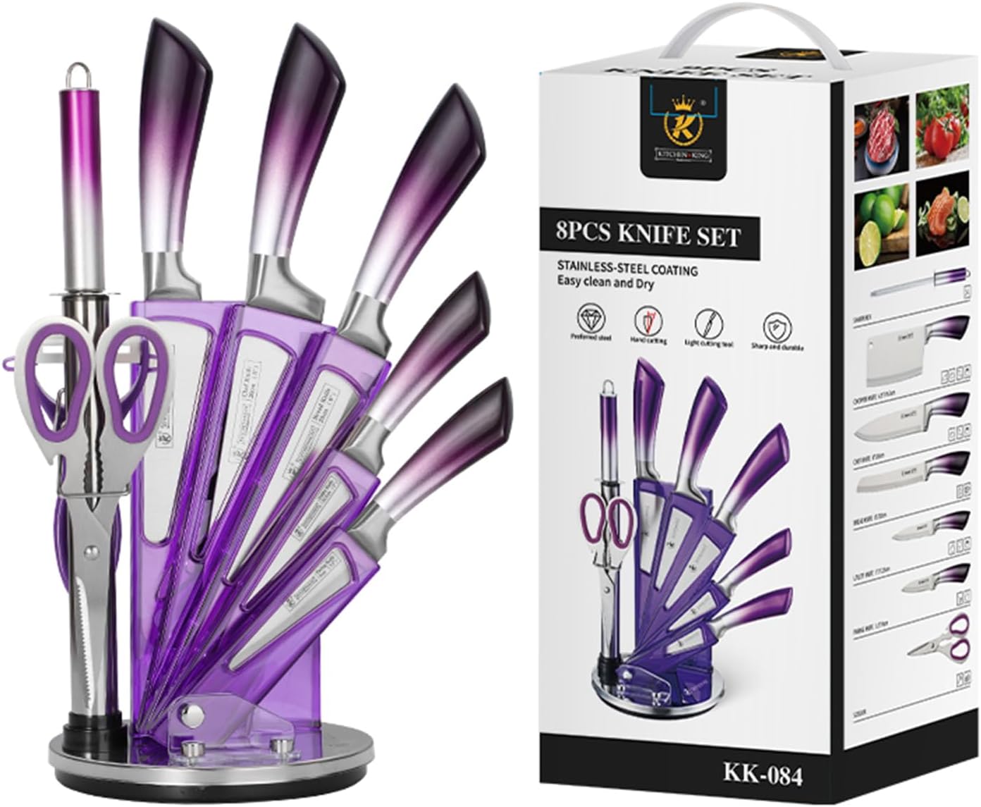 Knife Set, 9-Piece Red Kitchen Knife Set with Sharpener,Scissors, Dishwasher Safe Non Stick Sharp Stainless Steel Chef Knife Block Set with Acrylic bracket for Kitchen Gift
