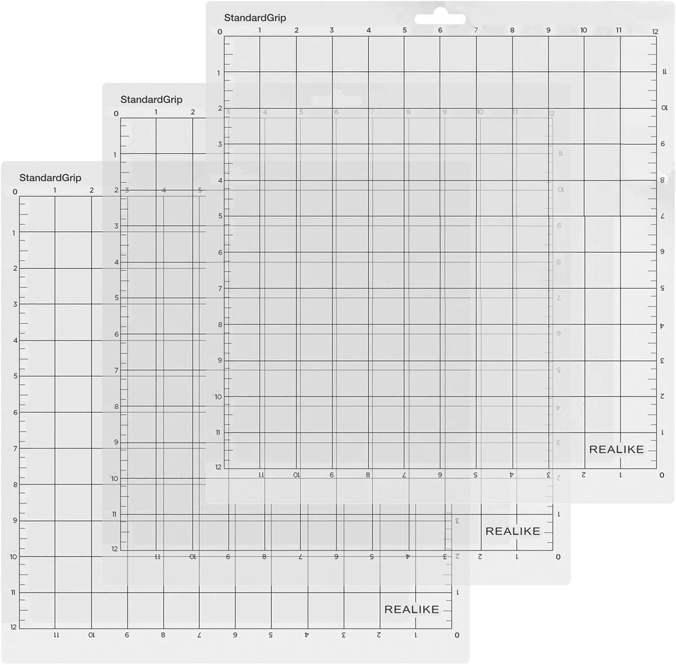 REALIKE 12x12 Lightgrip Cutting Mat Compatible with Cricut Maker 3/Maker 4/Maker/Explore 3/4/Air 2/Air/One(3 Mats), Gridded Adhesive Non-Slip Cut Mat for Crafts, Quilting, Sewing and All Arts