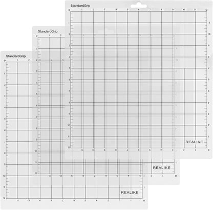REALIKE 12x12 Lightgrip Cutting Mat Compatible with Cricut Maker 3/Maker 4/Maker/Explore 3/4/Air 2/Air/One(3 Mats), Gridded Adhesive Non-Slip Cut Mat for Crafts, Quilting, Sewing and All Arts