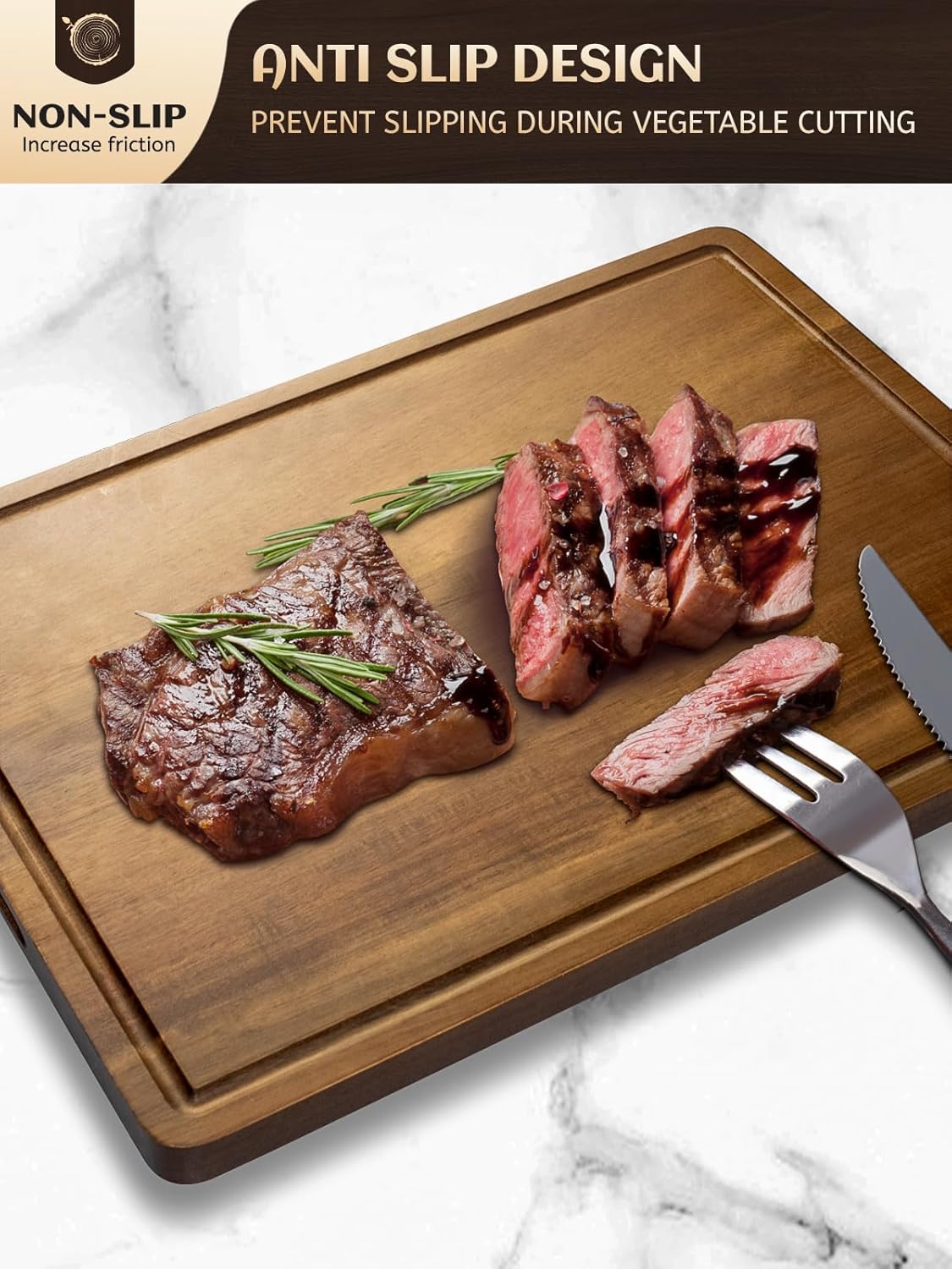 Acacia Wood Cutting Boards Set of 3 for Kitchen, Large Wooden Cutting Board with Juice Groove, Charcuterie Board, Chopping Board for Meat, Cheese, Fruits(17x12, 12x10, 12x7 inch)