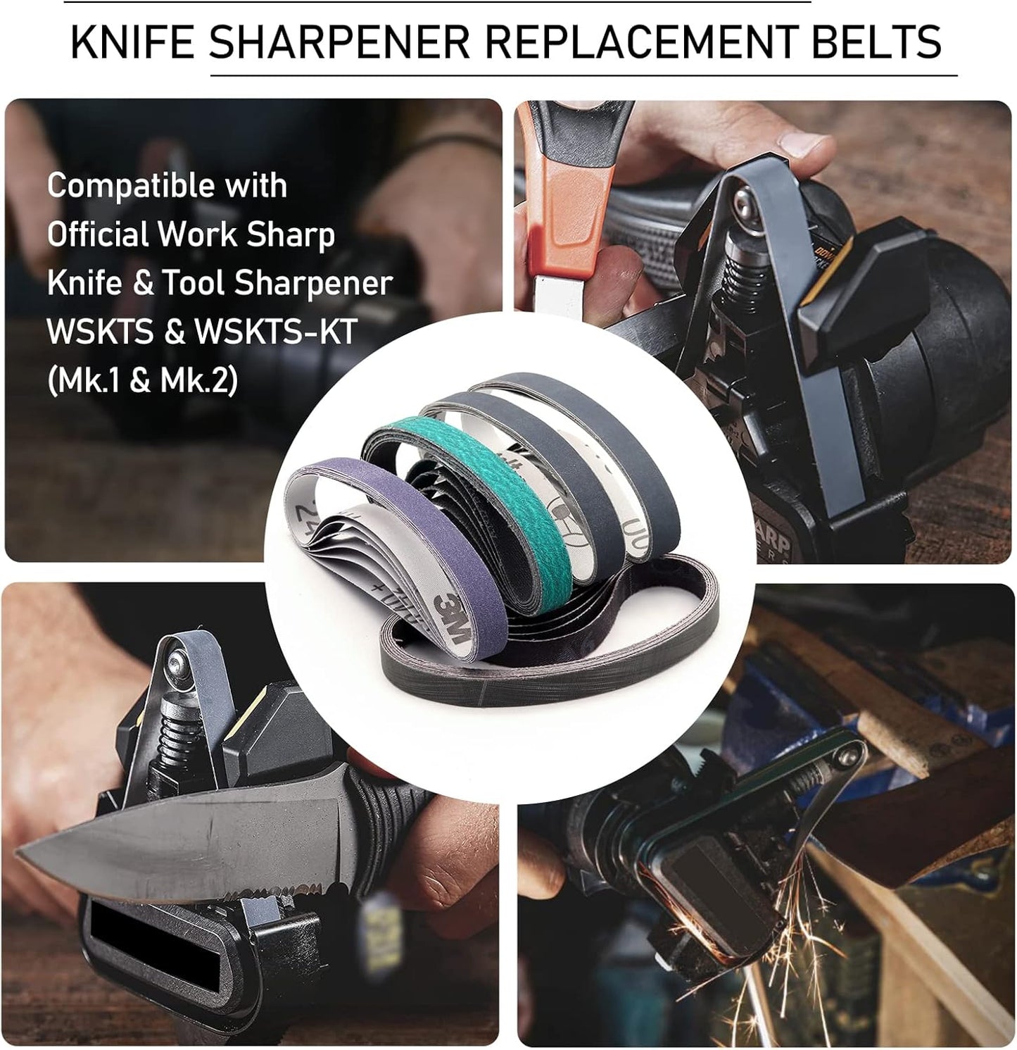 1 x 18 Inch Sanding Belts,Knife Sharpening Belt Kit Fits Work Sharp Blade Grinder Attachment of Ken Onion Edition Knife & Tool Sharpener,2 PCS Each of 120, 240, 400, 600,1000 2500 Grits,12-Pack