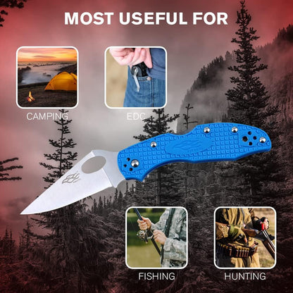 Firebird GANZO F759MS-BL Folding Pocket Knife 440C Stainless Steel Serrated Blade Anti-Slip Handle with Clip Fishing Camping EDC Utility Pocket Knife (Blue)