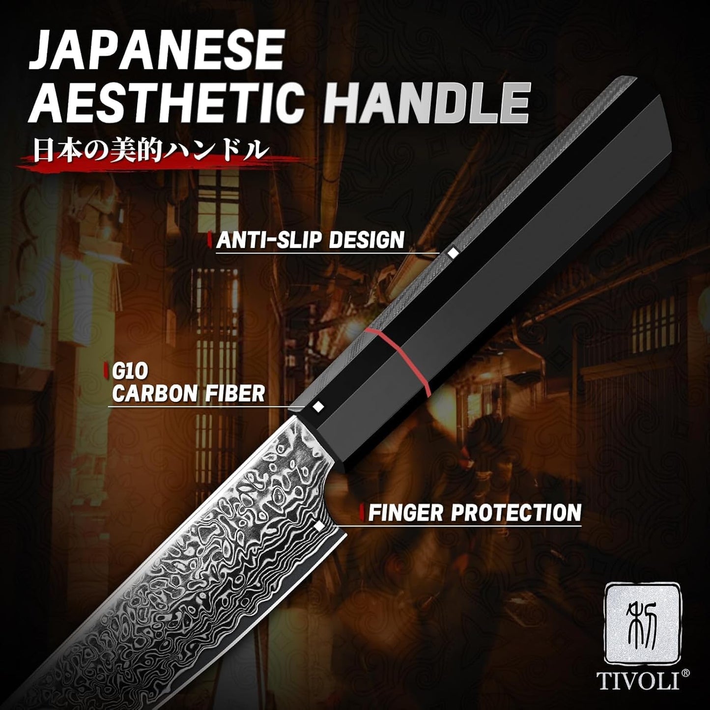 TIVOLI Japanese Gyuto Knife 10 Inch– VG-10 Damascus Chef Knife with Razor Sharp Blade and Ergonomic Olive Wood Handle, Ideal for Meat, Vegetables & Daily Cooking