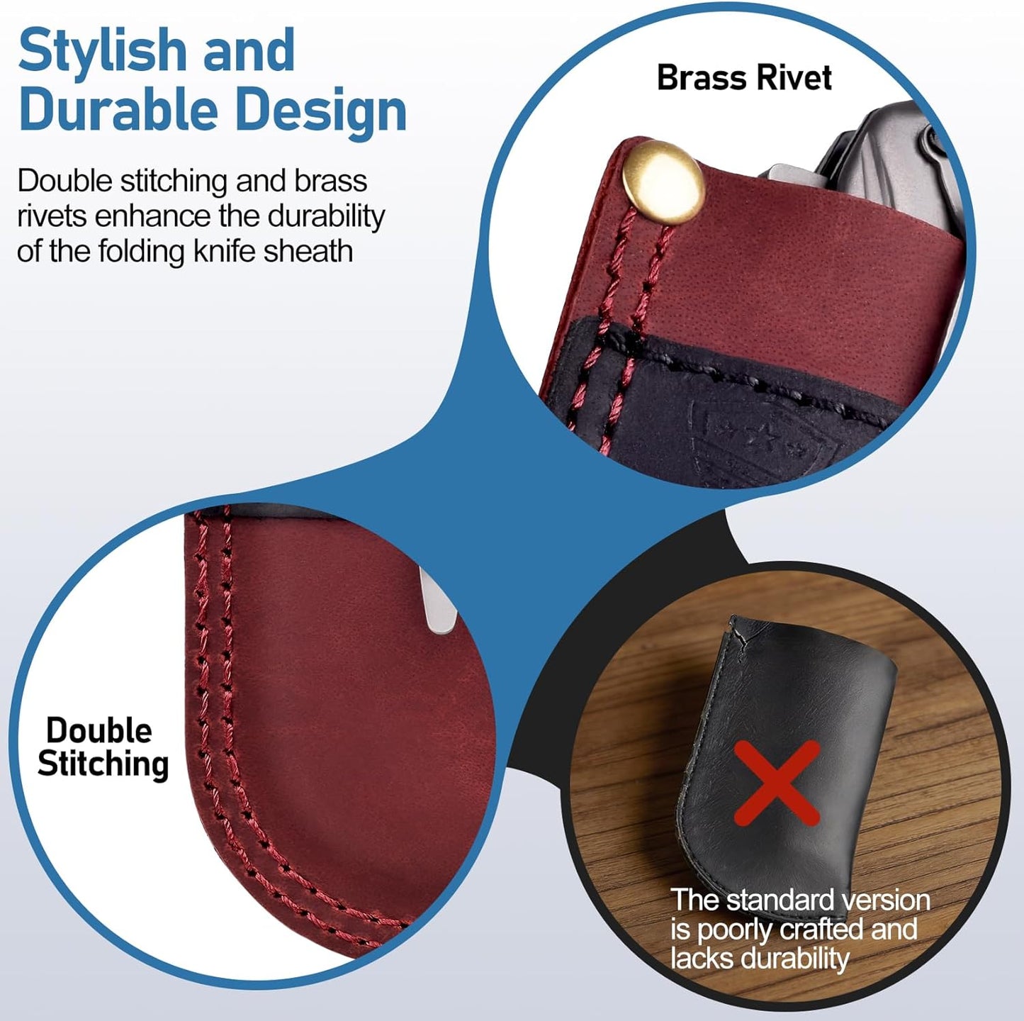 Leather Knife Sheath Belt Series - Durable, Well Made, Nice Leather, Easy and Quick Access to the Knife, Suitable for Most Folding Knives, Darkbrown