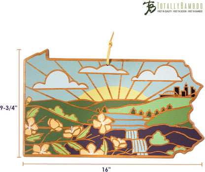 Totally Bamboo North Carolina State Shaped Cutting Board and Charcuterie Serving Platter with Artwork by Summer Stokes, Includes Hang Tie for Wall Display 18" x 8" x 5/8" - Colors A
