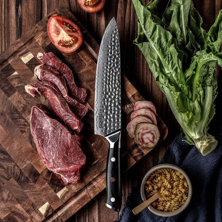 Seido Knives 8-Inch Shujin Gyuto Damascus Knife - Traditional Forged Japanese Blade with G10 Black Handle for Perfect Comfort and Precision