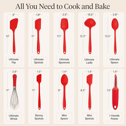GIR: Get It Right 5 Piece Silicone Ultimate Kitchen Utensils Set - Ladle, Spatula, Flip, Spoon & Spoonula - Non-Toxic Cooking Utensils for Nonstick Cookware, Cooking and Baking - Red
