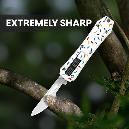 Automatic Utility Knife,All Metal Construction Carbon Stainless Steel Blade,Box Cutter Quick Change Retractable,EDC Push Button with Clip,10PCS #23 Blades Replacement,Stars&Stripes
