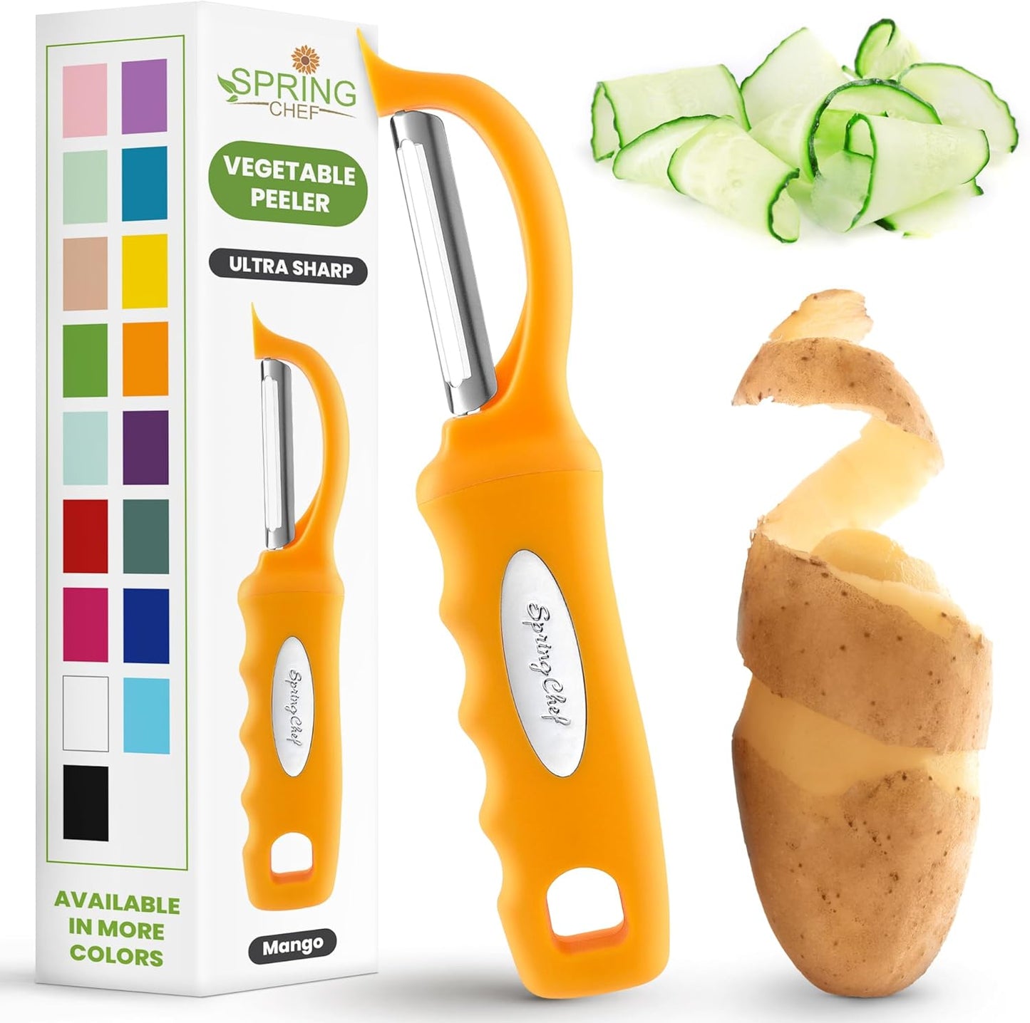 Spring Chef Premium Swivel Vegetable Peeler, Soft Grip Handle and Ultra Sharp Stainless Steel Blades - Perfect Kitchen Peeler For Veggie, Fruit, Potato, Carrot, Apple - Black