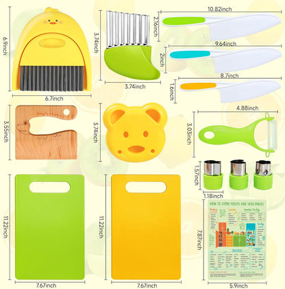 Suhctuptx Toddler Knife Set, Kids Knife Set for Real Cooking, Kid Safe Knives with Cutting Board Crinkle Cutters Montessori Kitchen Toys, Toddler Girl Gifts Age 3 4 5 6 7 8 Year Old