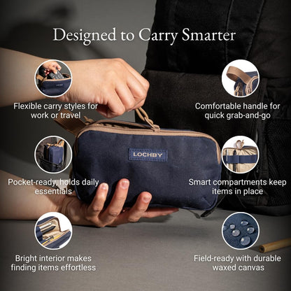 LOCHBY® Venture Pouch | Multipurpose Tactical Tool Bag | Water Resistant Waxed Canvas | Dual-Sided Zipper Pouch | for Motorcycle, Bike, EDC, Pen, Pencil, Art, Tech & Travel
