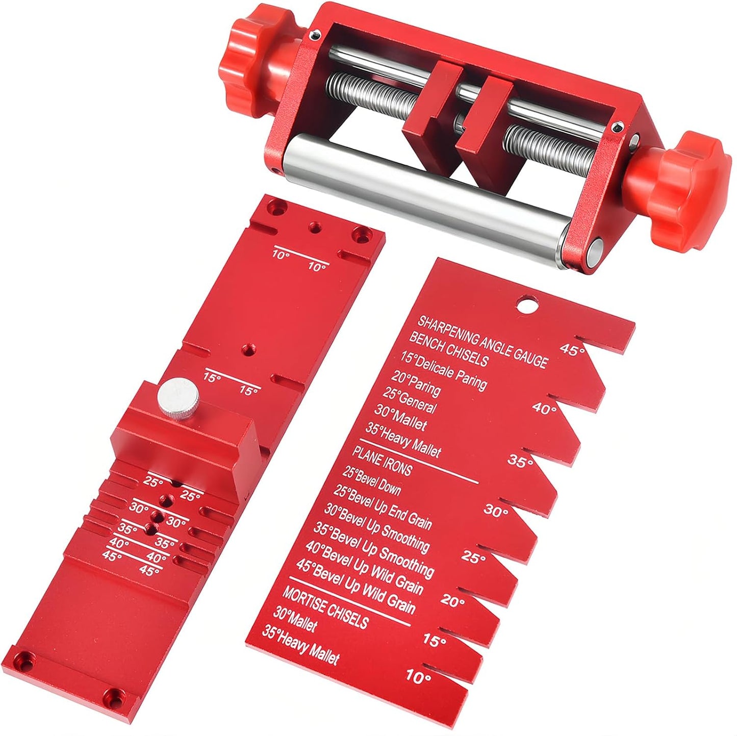Precision Chisel Sharpening Jig & Guide, with Angle Fixture & Gauge (10-45) Sharpener for Wood Chisels and Plane Blades up to 2.8" Width