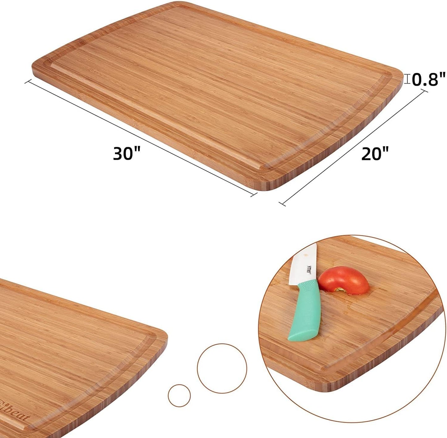 Extra Large Bamboo Wood Cutting Board, 24 x 18 Inch Kitchen Wooden Chopping Board with Juice Groove, Reversible Butcher Block Cutting Board for Meat, Turkey Carving